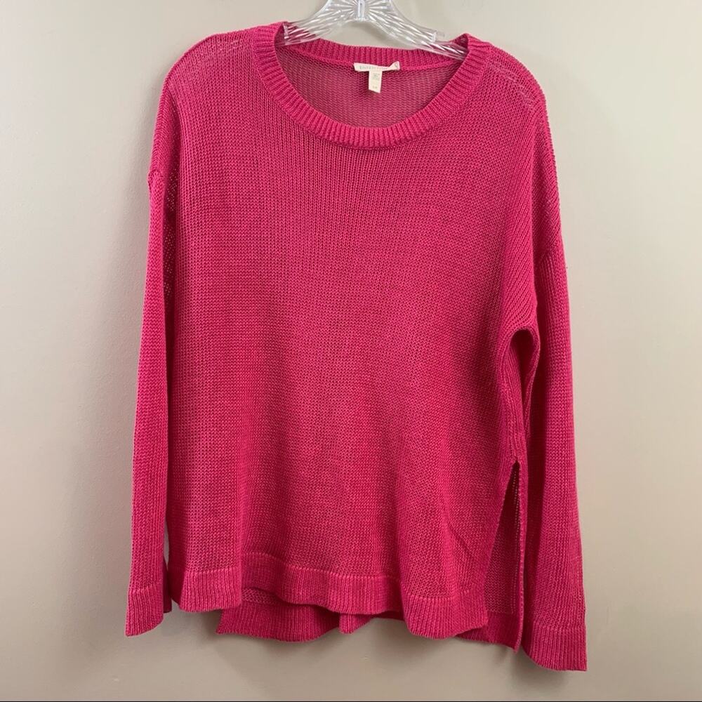 Eileen Fisher Pink Open Knit Split Sides Scoop Neck Sweater
